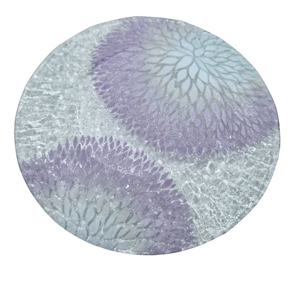 SET OF 8 SYDENSTRICKER CAPE COD PINK & WHITE CHRYSANTHEMUM FUSED GLASS PLATES - Picture 2 of 13